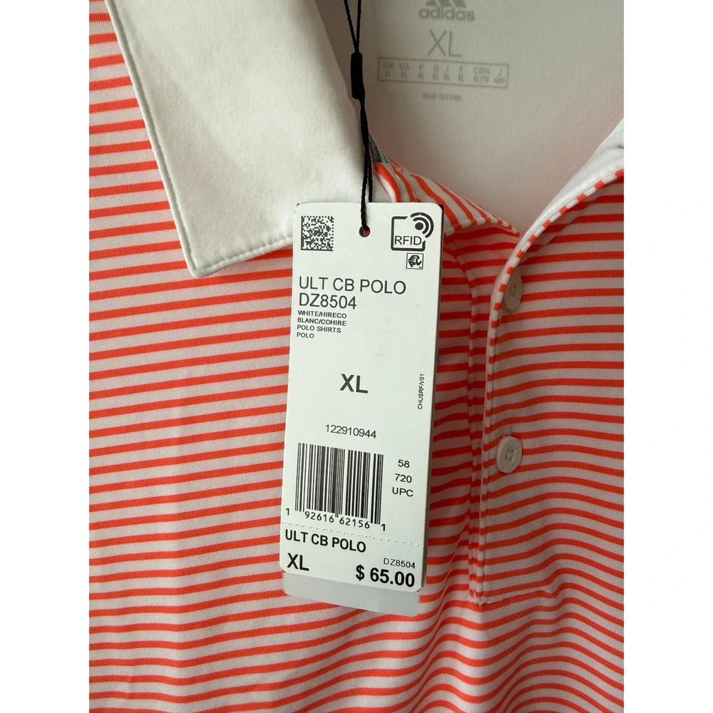Adidas Mens Ultimate365 Colorblock Golf Polo Orange White Striped XL New NWT